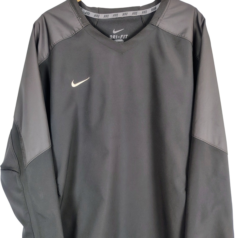 Nike Dri-FIT Mens Large Black Grey V-Neck Windshirt Pullover Training Top